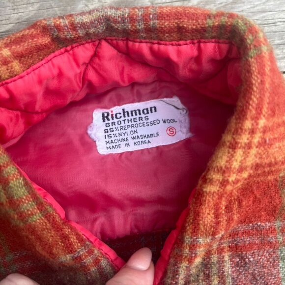 Vintage Richman Bros Red Green Plaid Wool Button Front Shirt S - Picture 8 of 11